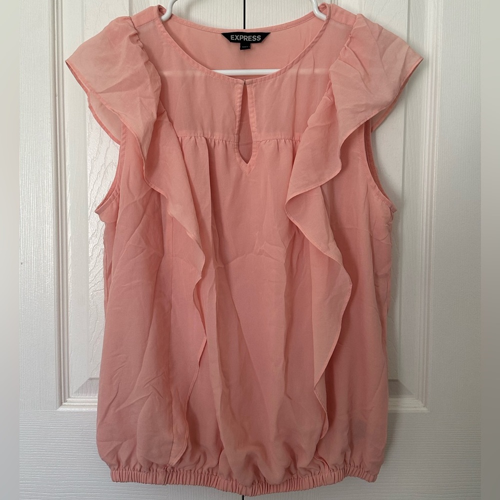Express Pink Flutter Sleeve Ruffled Blouse